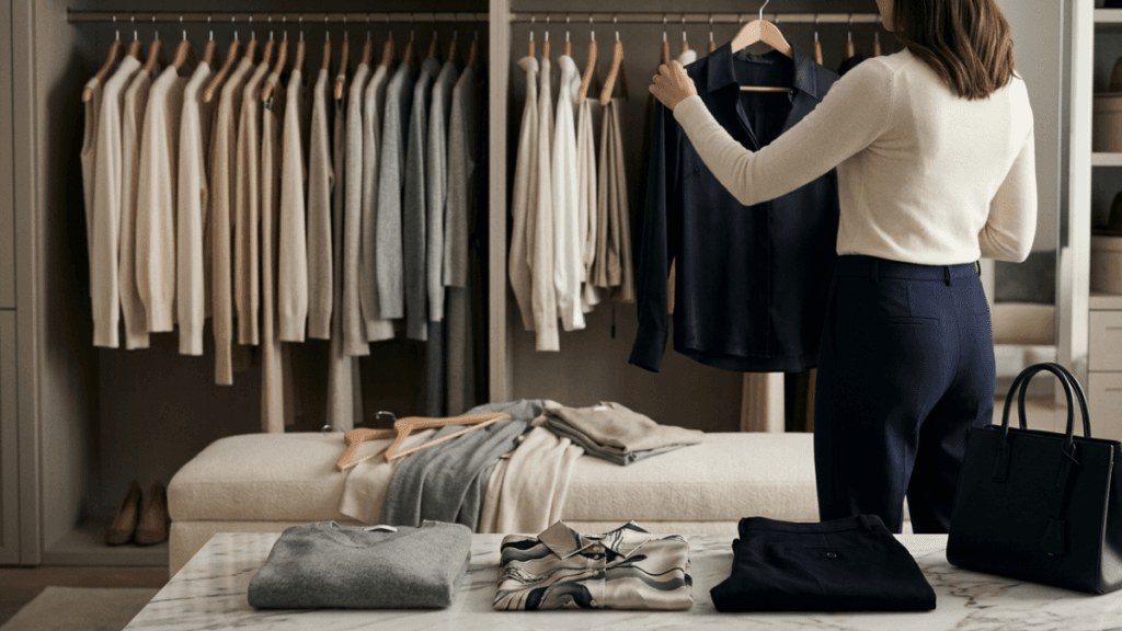 A personal stylist in London mid-wardrobe styling appointment.