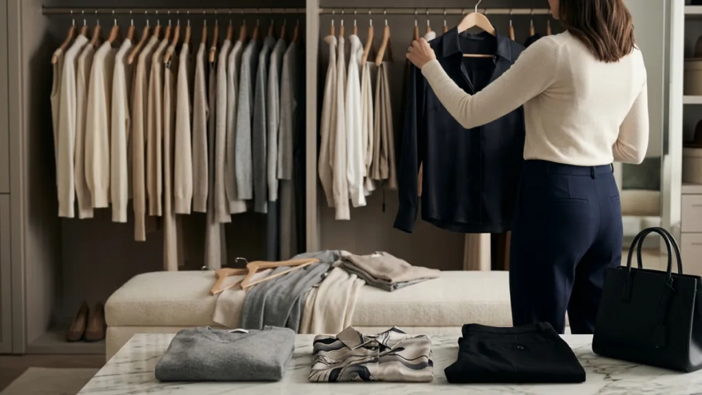 A personal stylist in London mid-wardrobe styling appointment.