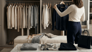 A personal stylist in London mid-wardrobe styling appointment.