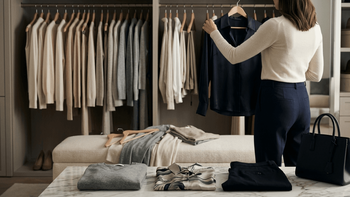 A personal stylist in London mid-wardrobe styling appointment.