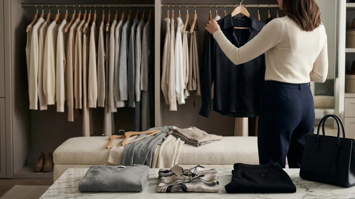 A personal stylist in London mid-wardrobe styling appointment.